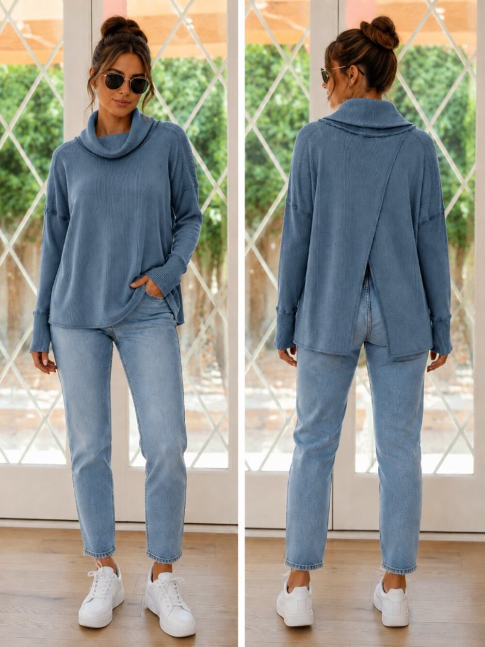 💙 We The Free Split Back Turtleneck Sweater | Slate Blue | Size Large